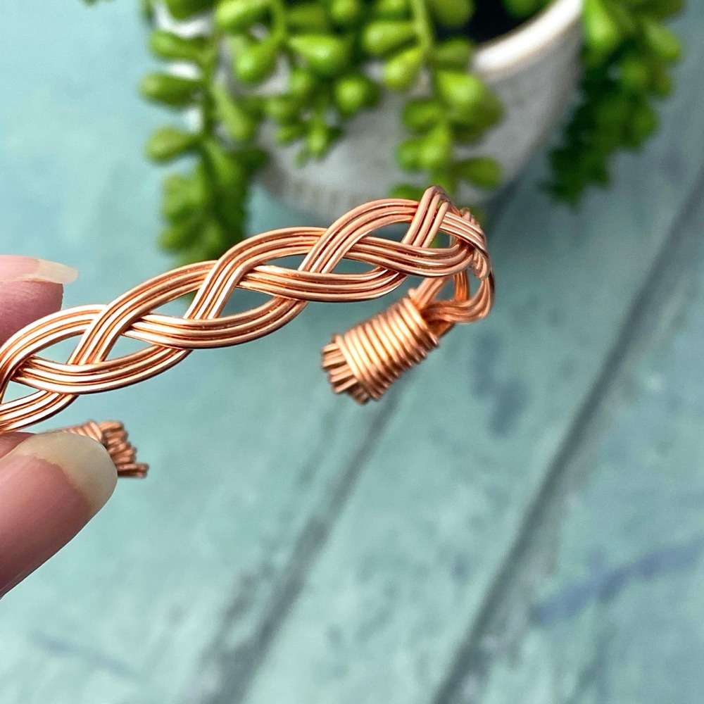 Vintage Braided Copper Cuff Bracelet, Handmade Indie Boho Adjustable